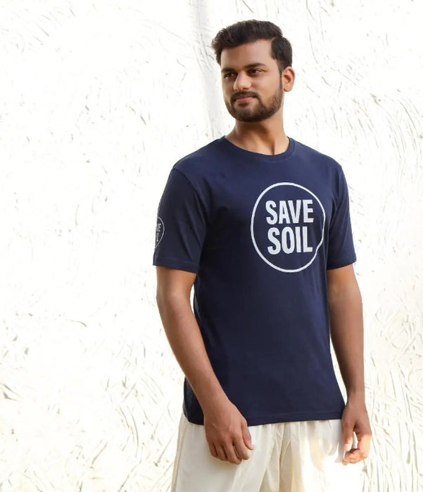 Unisex Save Soil Logo Short Sleeve Organic Cotton Navy Blue T-Shirt
