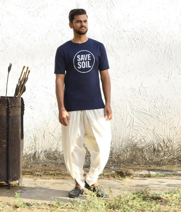 Unisex Save Soil Logo Short Sleeve Organic Cotton Navy Blue T-Shirt