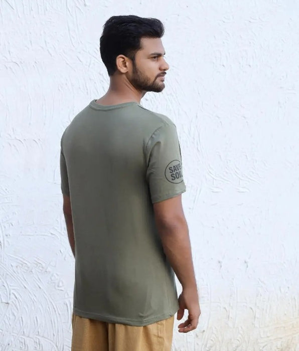 Unisex Save Soil Print Short Sleeve Organic Cotton Olive Green T-Shirt