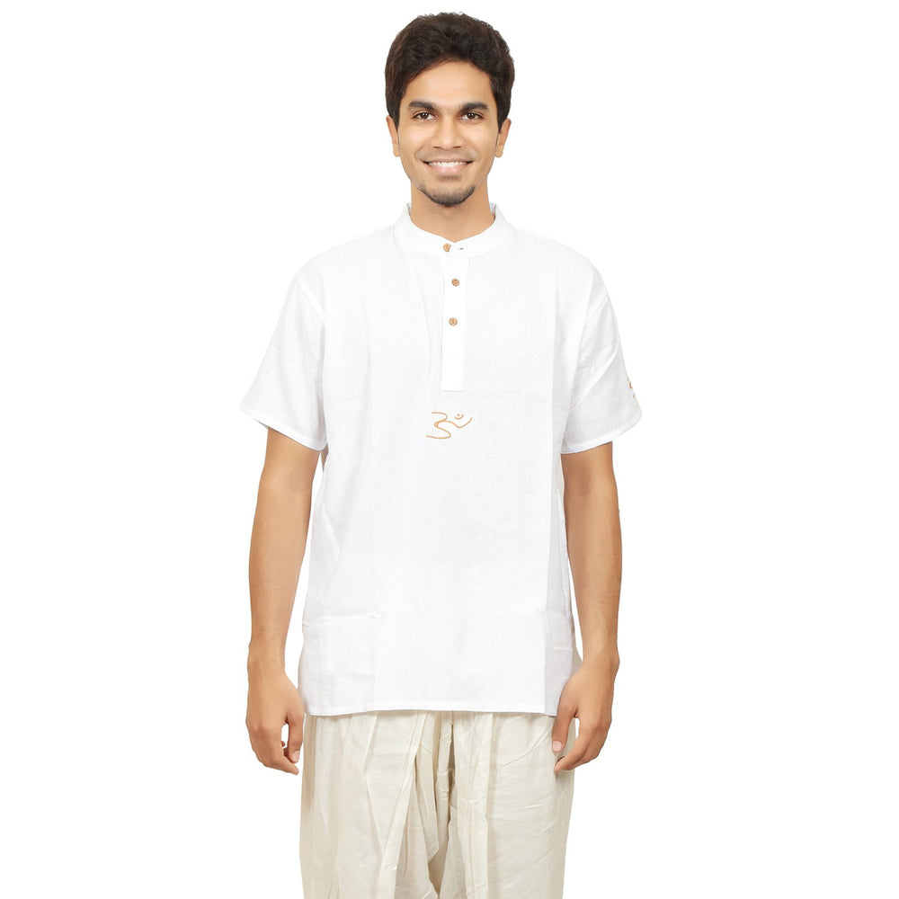 Men Organic Cotton Embroidered Aum Kurta - White