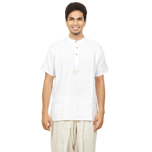 Men Organic Cotton Embroidered Aum Kurta - White