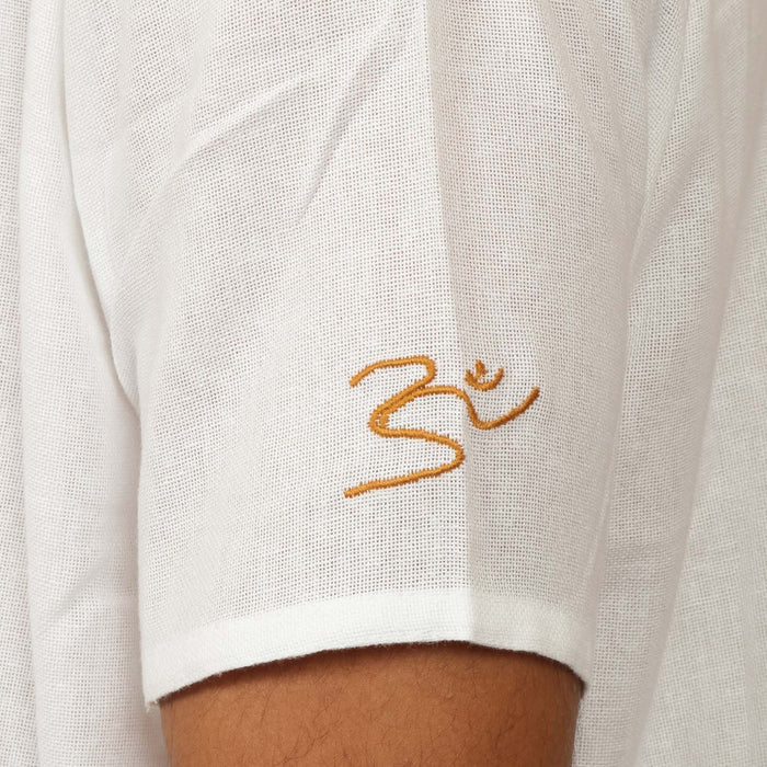 Men Organic Cotton Embroidered Aum Kurta - White