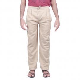 Men Organic Cotton Beige Knitted Drawstring Pants