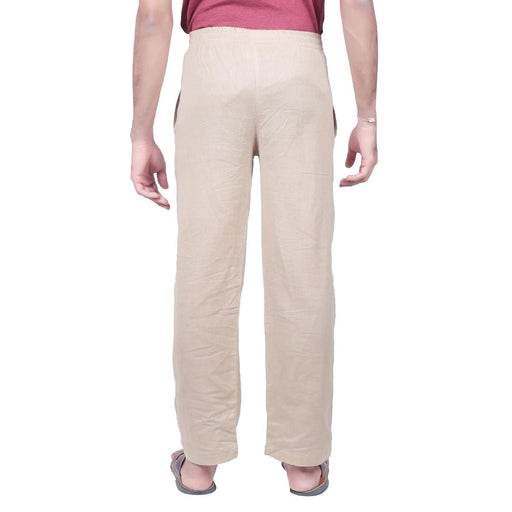 Men Organic Cotton Beige Knitted Drawstring Pants