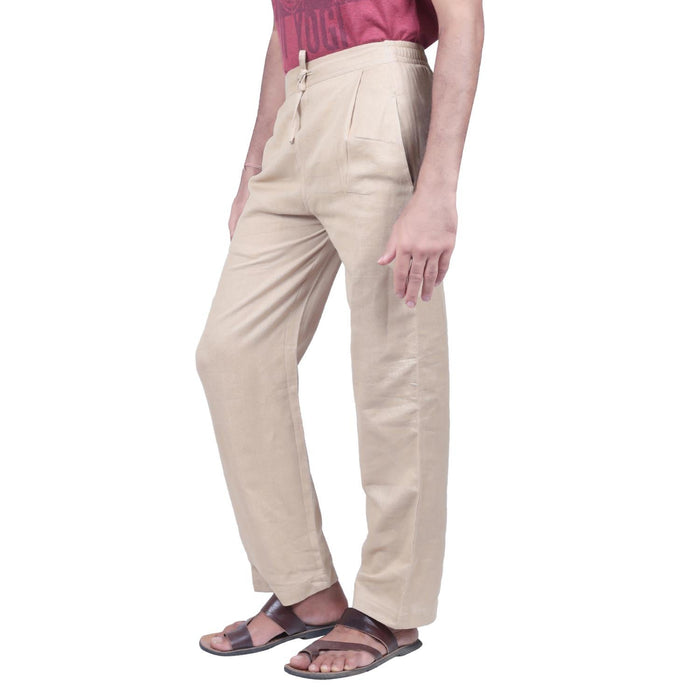 Men Organic Cotton Beige Knitted Drawstring Pants