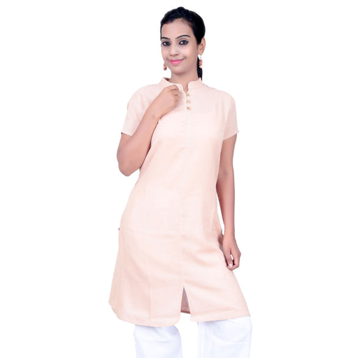 Women Organic Cotton Embroidered Aum Kurta - Beige