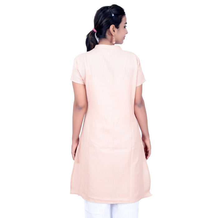 Women Organic Cotton Embroidered Aum Kurta - Beige