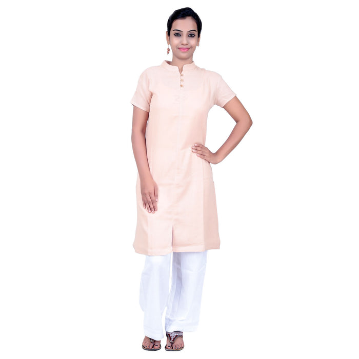 Women Organic Cotton Embroidered Aum Kurta - Beige