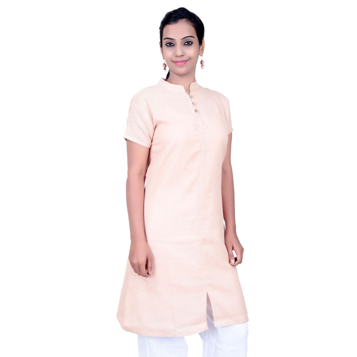 Women Organic Cotton Embroidered Aum Kurta - Beige