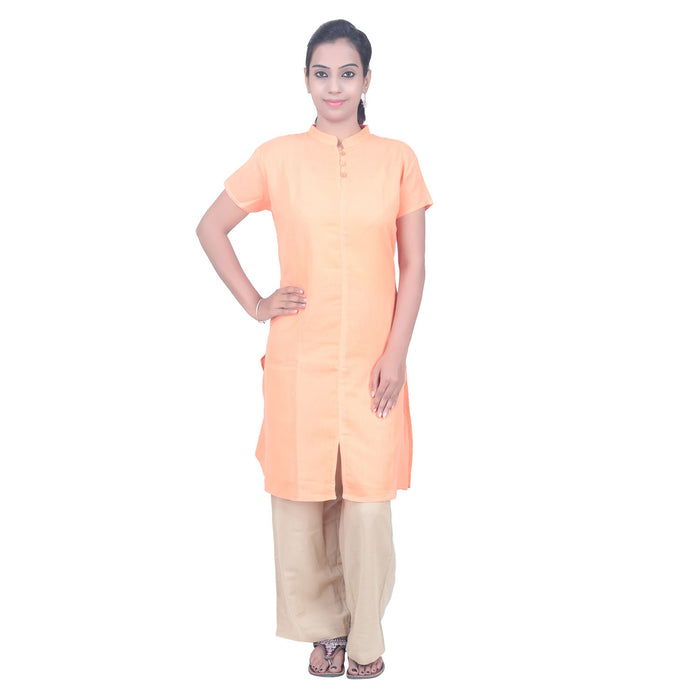 Women Organic Cotton Embroidered Aum Kurta - Coral