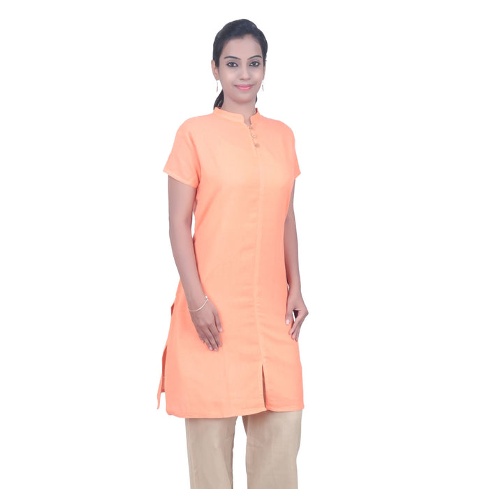 Women Organic Cotton Embroidered Aum Kurta - Coral