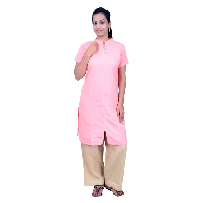 Women Organic Cotton Embroidered Aum Kurta - Pink