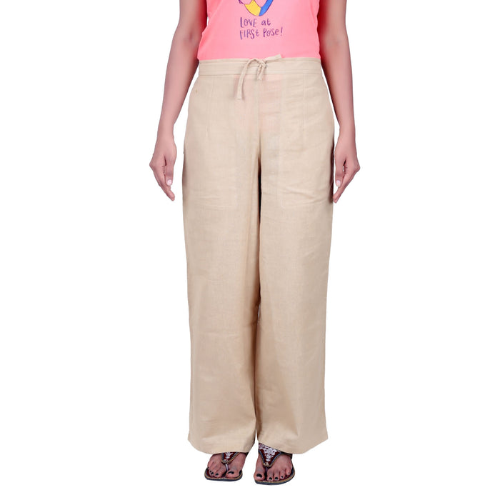 Women Organic Cotton Knitted Drawstring Pants - Beige
