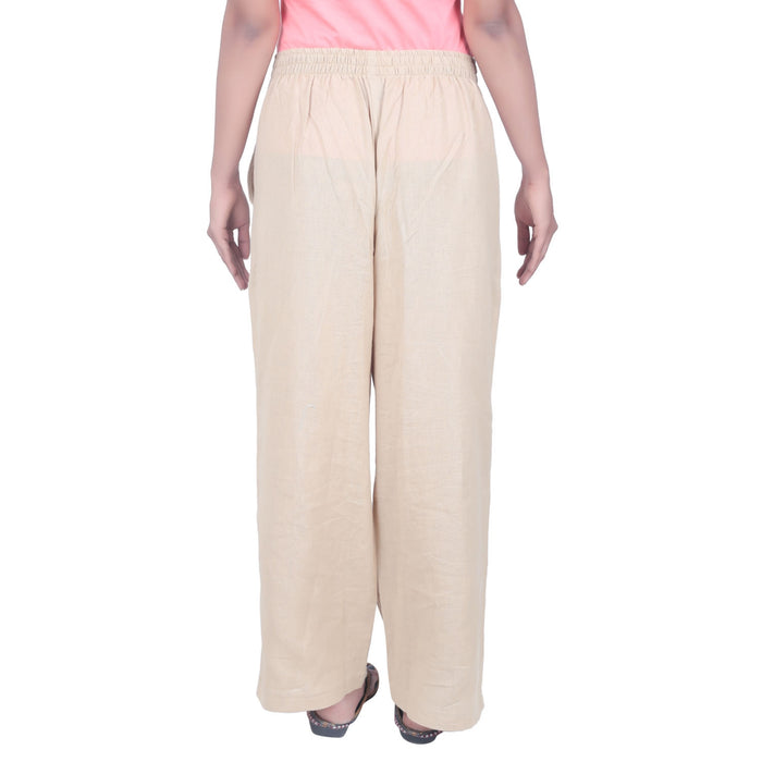 Women Organic Cotton Knitted Drawstring Pants - Beige