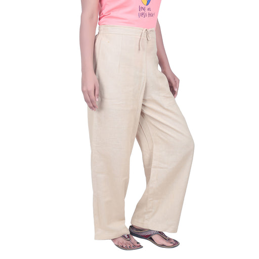 Women Organic Cotton Knitted Drawstring Pants - Beige