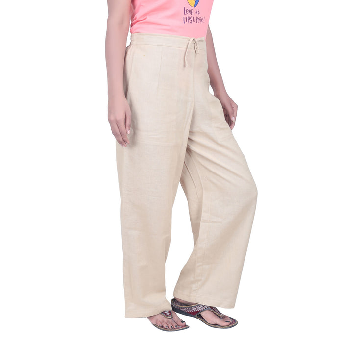 Women Organic Cotton Knitted Drawstring Pants - Beige