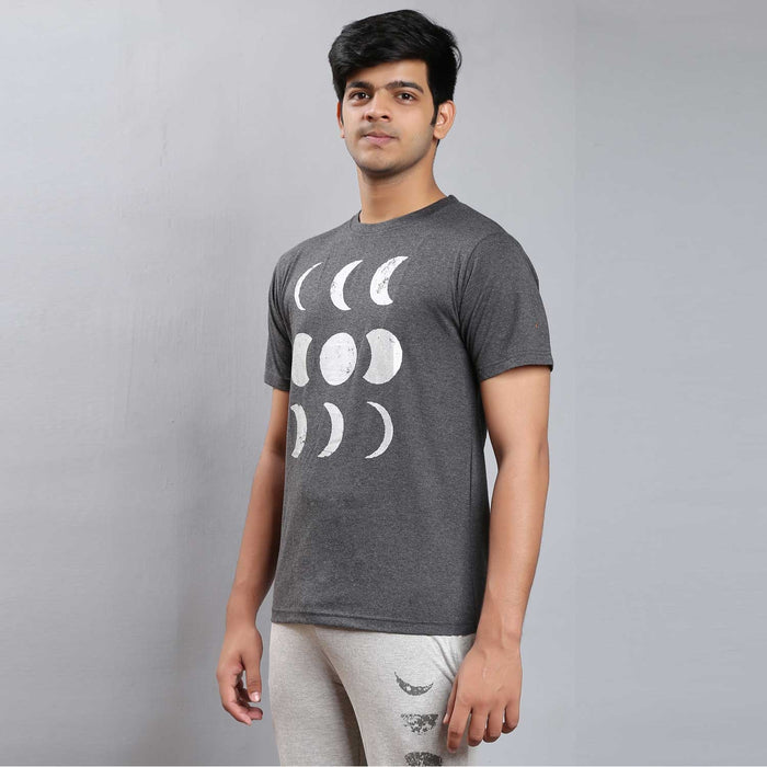 Unisex Cotton Moon Silver Printed T-shirt - Dark Grey
