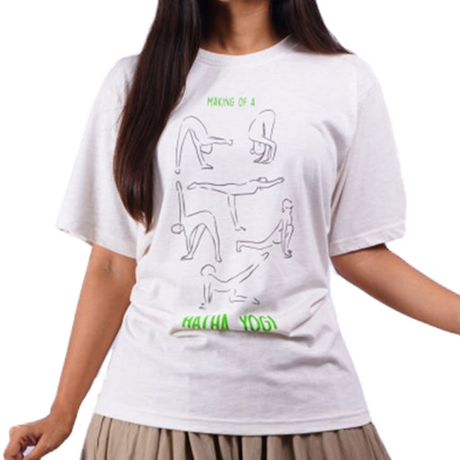 Unisex Cotton Hatha Yoga Printed T-shirt - Ecru