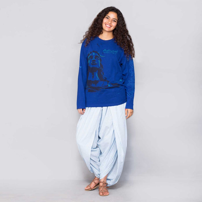 Unisex Blue Adiyogi Printed Full Sleeve T-Shirt