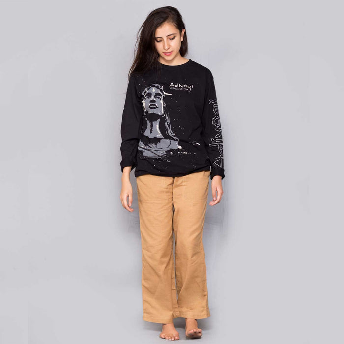 Unisex Black Adiyogi Printed Full Sleeve T-Shirt
