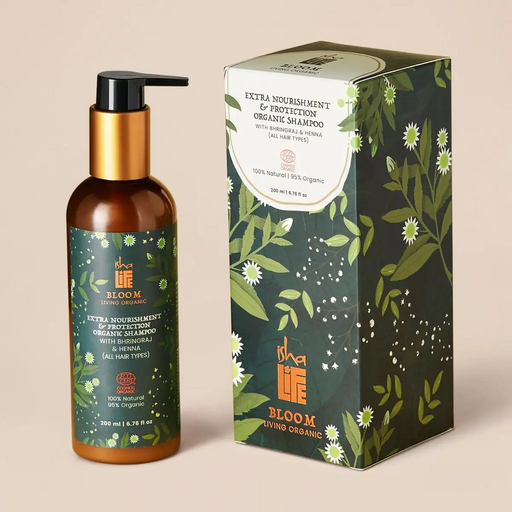 Bloom Extra Nourishment & Protection Organic Shampoo with Bhringraj & Henna (All Hair Types) - 200ml