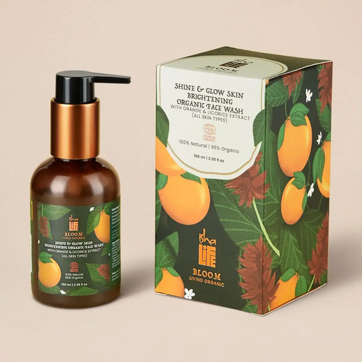 Bloom Shine & Glow Skin Brightening Organic Face Wash With Orange & Licorice Extract (All Skin Types) - 100ml
