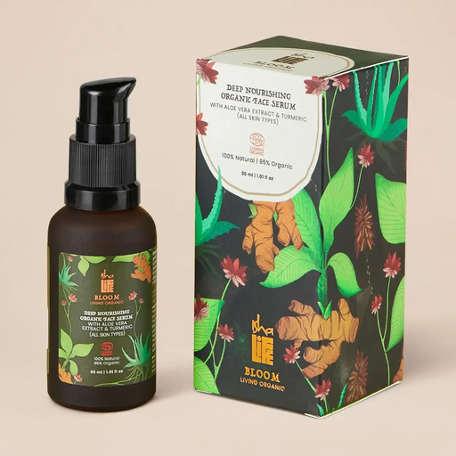 Bloom Skin Deep Nourishing Organic Face Serum With Aloe Vera Extract & Turmeric (All Skin Types) - 30ml
