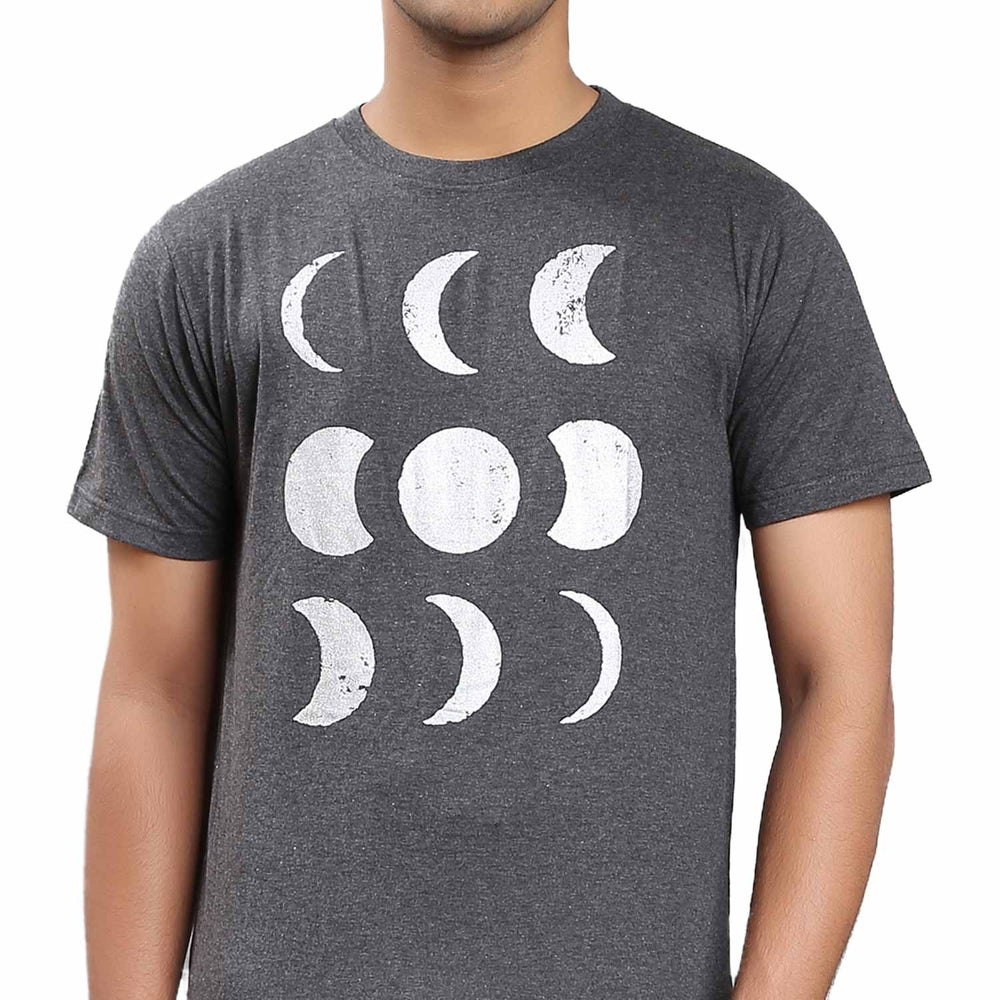 Unisex Cotton Moon Silver Printed T-shirt - Dark Grey