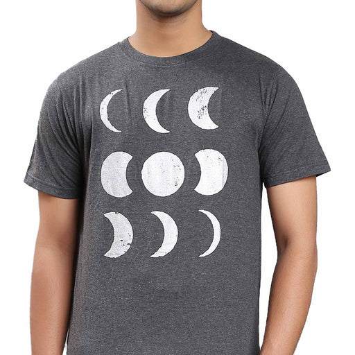 Unisex Cotton Moon Silver Printed T-shirt - Dark Grey