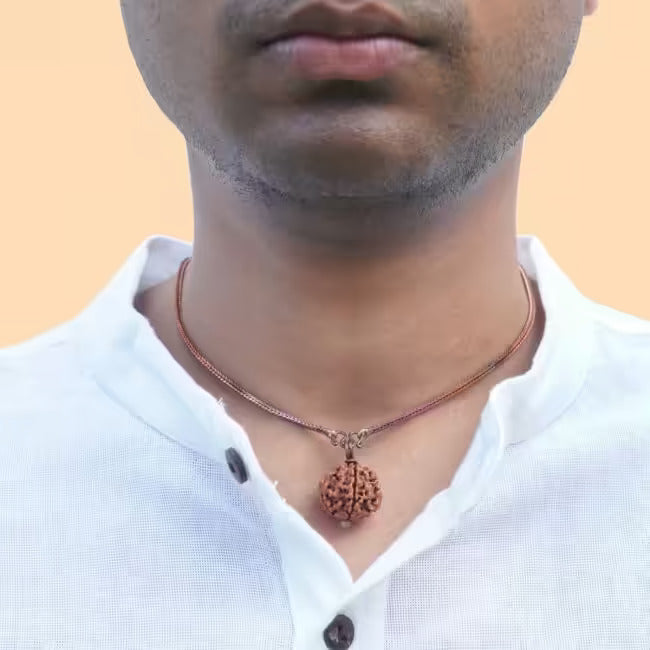 Adiyogi Rudraksha with copper chain. Consecrated Isha Panchamukhi (five faced) Rudraksha bead.