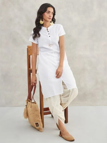 Women's 100% Organic Cotton Kurta with Embroidered "Aum" - White