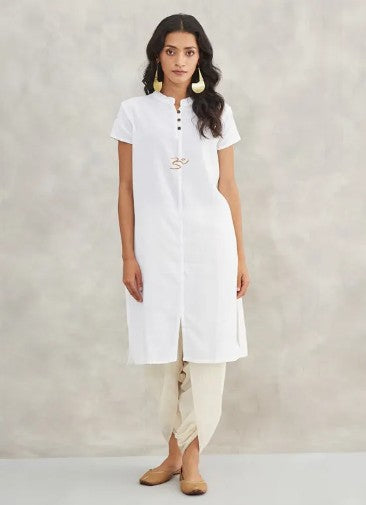 Women's 100% Organic Cotton Kurta with Embroidered "Aum" - White