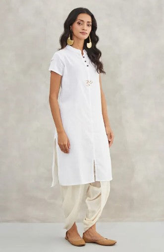 Women's 100% Organic Cotton Kurta with Embroidered "Aum" - White