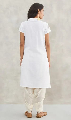 Women's 100% Organic Cotton Kurta with Embroidered "Aum" - White