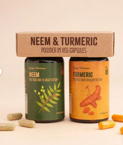 Neem and Turmeric powder in veg capsules. Combo pack. 60 capsules each. For daily detox.