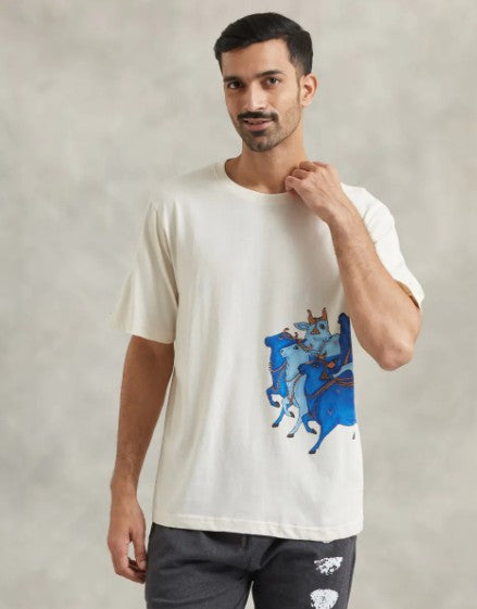 Unisex Nandi Printed Organic Cotton T-Shirt - Off White