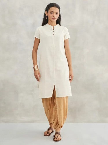 Women's 100% Undyed Organic Cotton Kurta With Embroidered "Aum" - Undyed