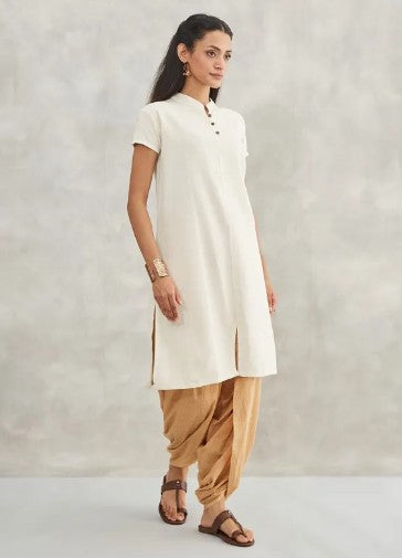 Women's 100% Undyed Organic Cotton Kurta With Embroidered "Aum" - Undyed