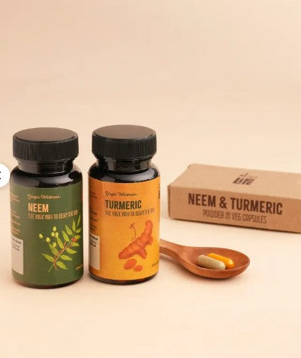 Neem and Turmeric powder in veg capsules. Combo pack. 60 capsules each. For daily detox.
