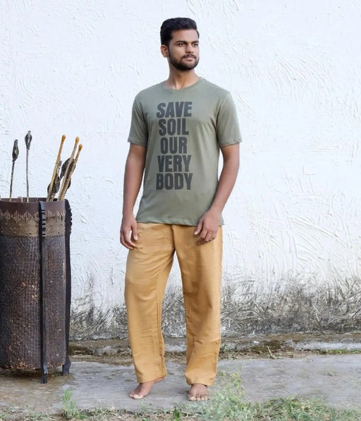 Unisex Save Soil Print Short Sleeve Organic Cotton Olive Green T-Shirt