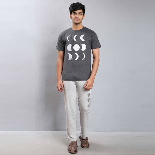 Unisex Moon Printed Track Pants - Light Grey