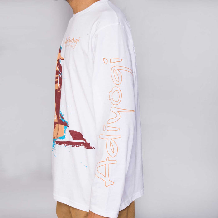Unisex White Adiyogi Printed Full Sleeve T-Shirt