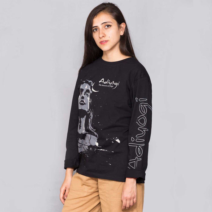 Unisex Black Adiyogi Printed Full Sleeve T-Shirt