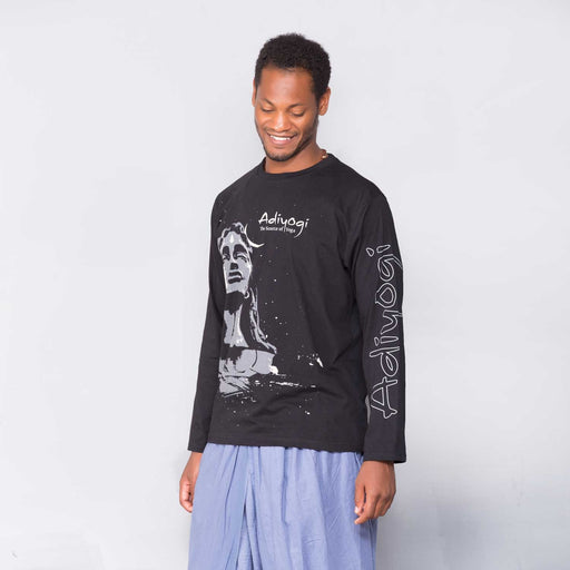 Unisex Black Adiyogi Printed Full Sleeve T-Shirt