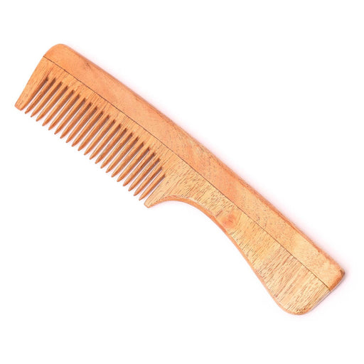 Handmade Neem Wood Comb with Handle (Narrow teeth)