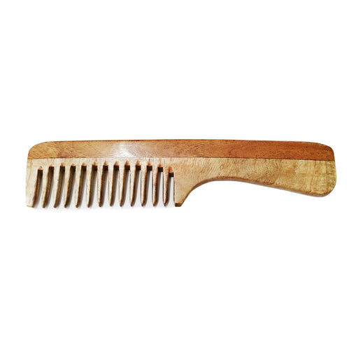 Handmade Neem Wood Comb with Handle (Wider teeth)