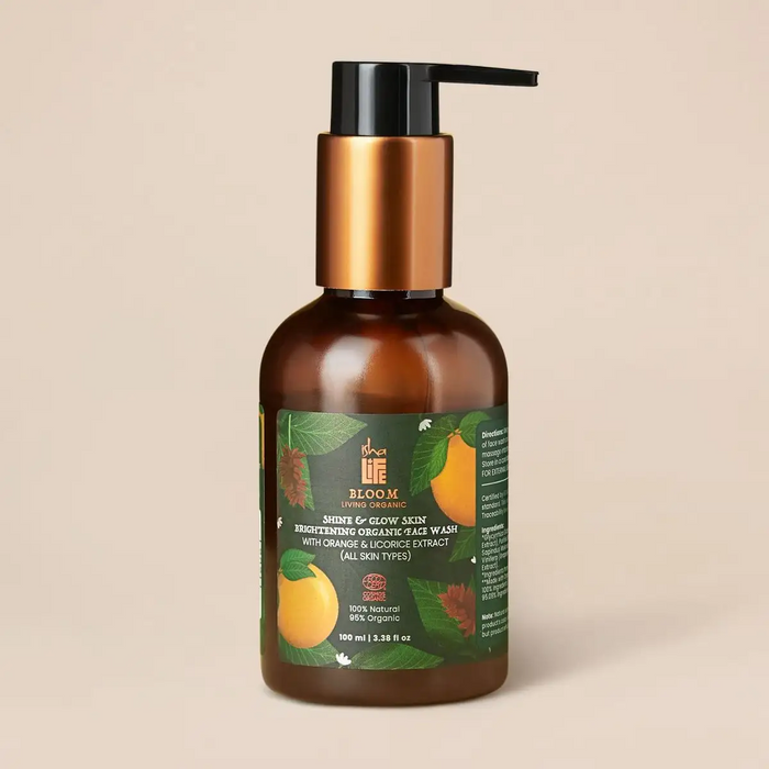 Shine & Glow Skin Brightening Organic Face Wash With Orange & Licorice Extract (All Skin Types) - 100ml