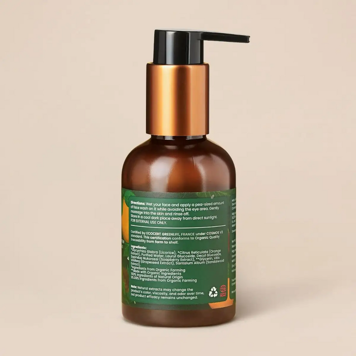 Shine & Glow Skin Brightening Organic Face Wash With Orange & Licorice Extract (All Skin Types) - 100ml