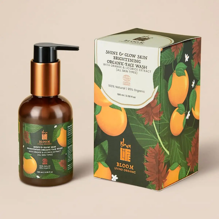 Shine & Glow Skin Brightening Organic Face Wash With Orange & Licorice Extract (All Skin Types) - 100ml